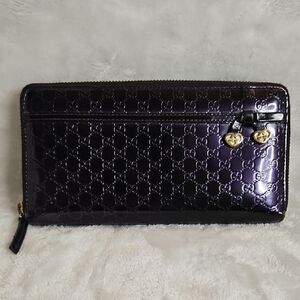 Gucci Purple Candy Shine Microguccissima Leather Zip Around Heart Charms Wallet